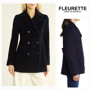FLEURETTE Black Double Breasted 100% Loro Piana Wool Peacoat Sz 16